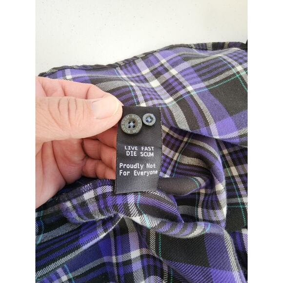 Born Scum Bottom Feeder Shirt Mens Medium Purple Black Plaid Flannel Button Down - Picture 15 of 16